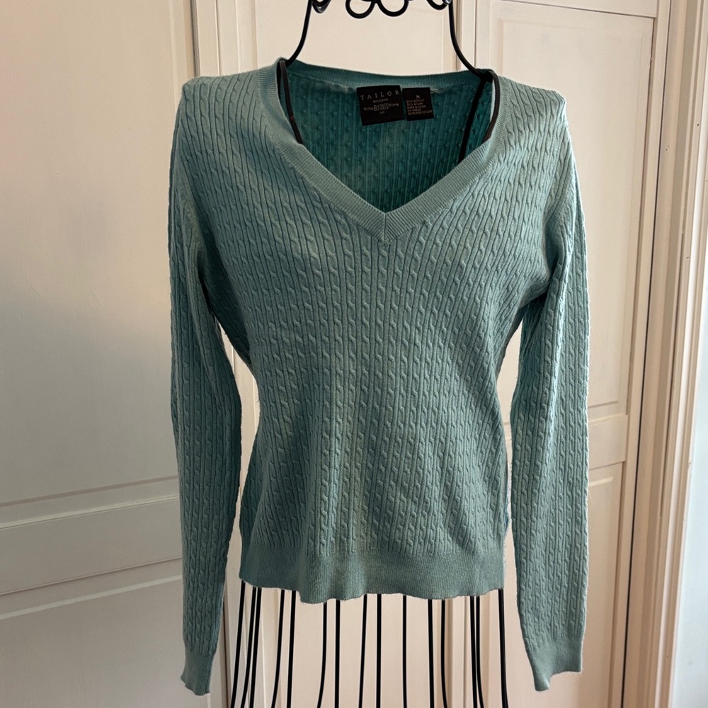Tailor B. Moss Light Teal V-Neck Sweater